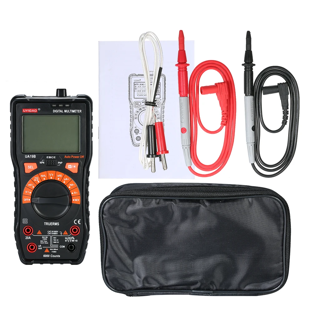 

UYIGAO Digital Multimeter 6000 Counts Voltmeter Ammeter Auto Range Measuring Transistor hFE Tester with LCD Backlit Flashlight