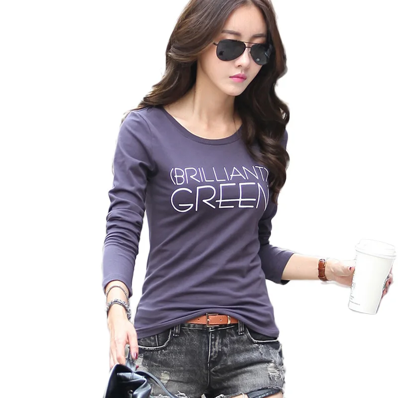

Autumn t shirt women long sleeve candy colors t-shirt 2018 winter letter print basis tshirt womens cotton tee top plus size