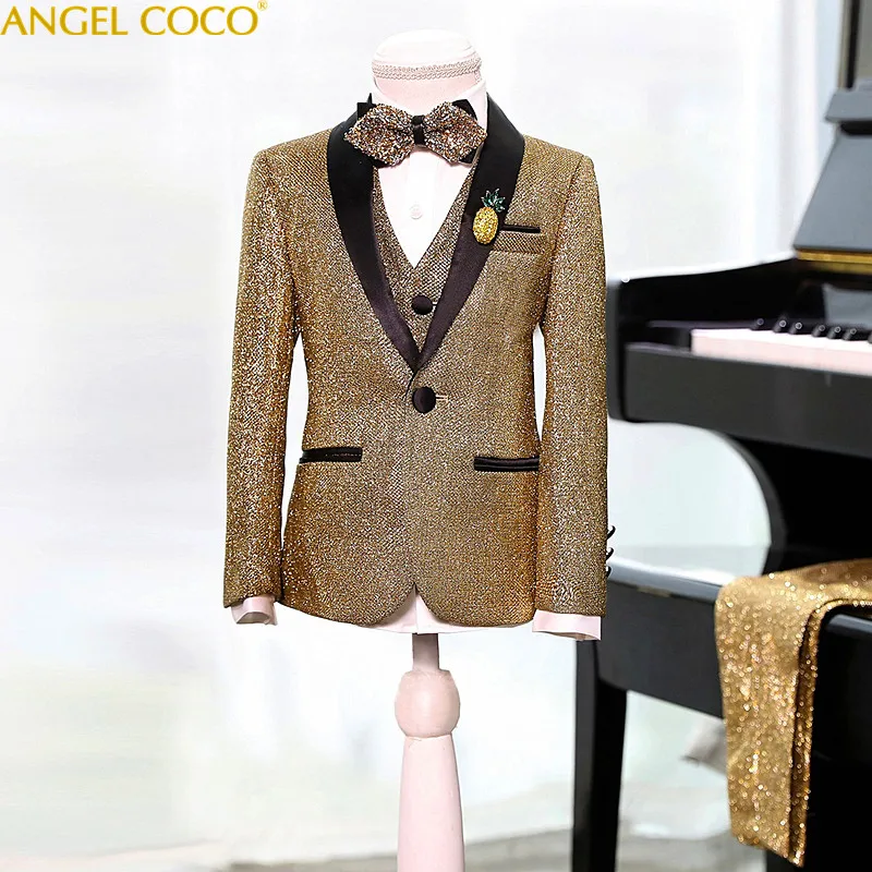 

Children'S Boy Suits Blazers Glittering Suits Wedding In The Big Child Flower Girl British Dress Bling Jacket Garcon Clothing