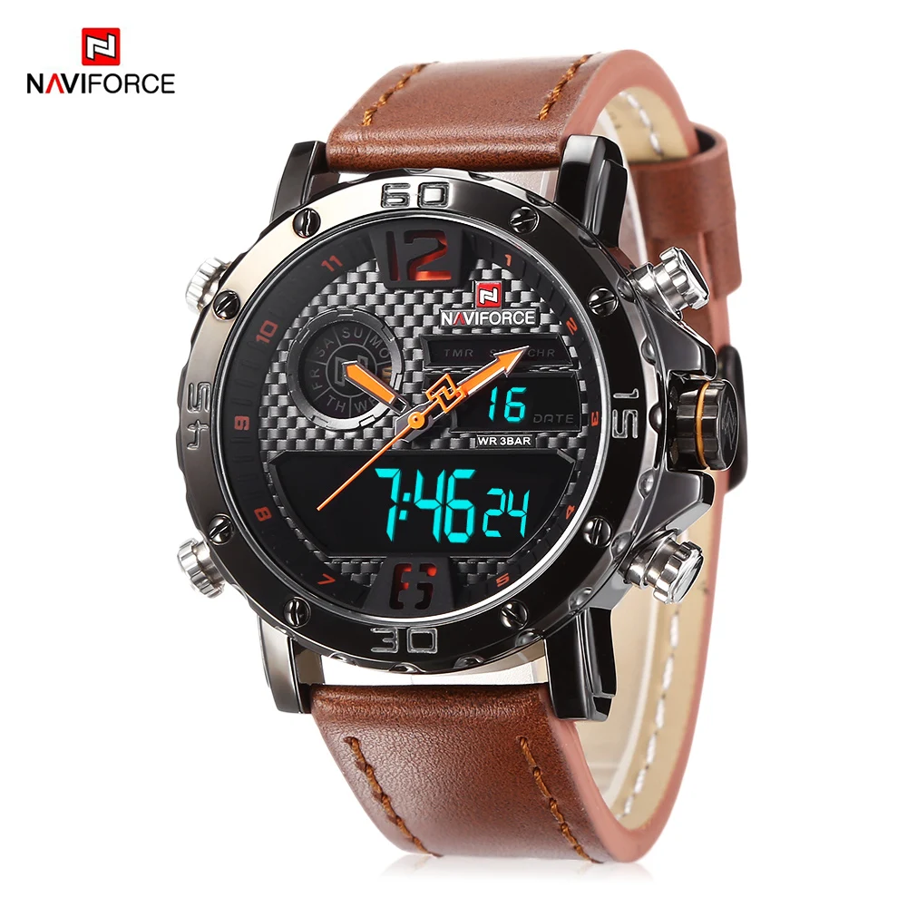 

NAVIFORCE 9134 Male Dual Movt Watch Digital Calendar Display LED Backlight Luminous Wristwatch For Men Relogio Masculino Clock