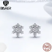 Бисэ Горячая 925 стерлингового серебра белая зимняя Снежинка маленькие серьги-гвоздики для женщин модные серьги серебряные украшения EFE009