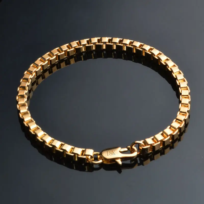 

4mm box chain Gold-Color Chain Link Bracelet for Women Ladies Shining Cubic Zircon Crystal Jewelry S235