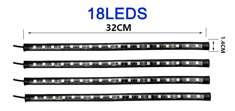 4 шт 12V светильник салона RGB Светодиодные ленты лента 5v 12 v музыки/ИК/приложение Управление Авто декоративная Гибкая комплект противотуманных фар неоновый шнур