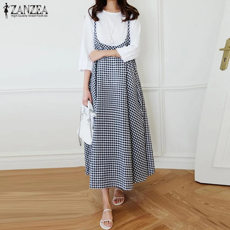 plus size plaid overall dress