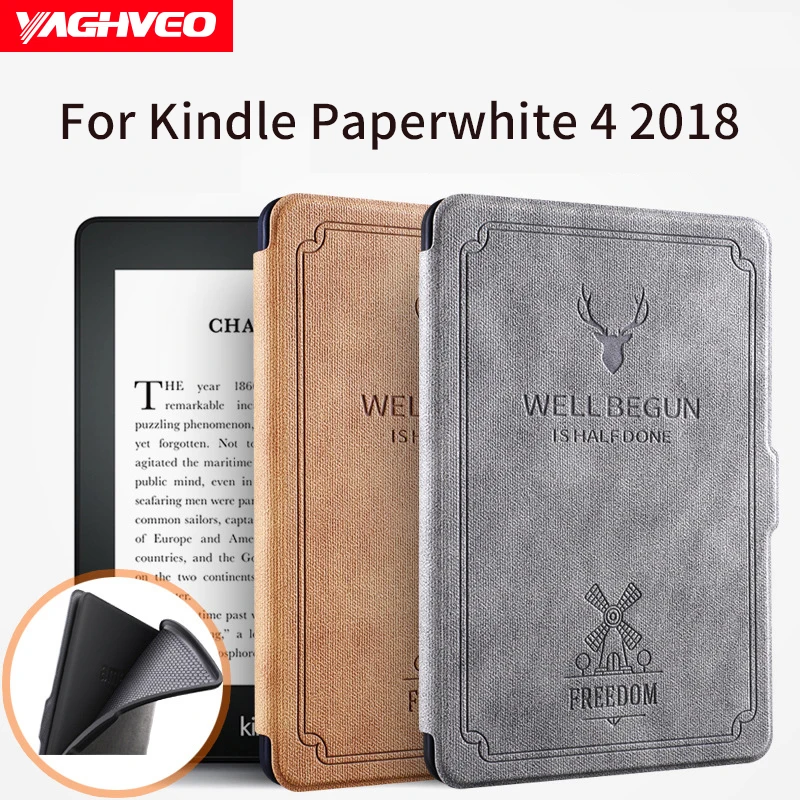 Чехол из искусственной кожи для kindle paperwhite 4 2018 с рисунком оленя силиконовая