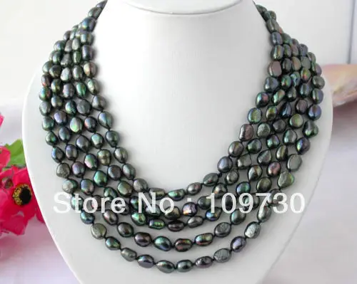 

Jewelry 001604 Long 100" 11mm baroque black peacock fw pearl NECKLACE