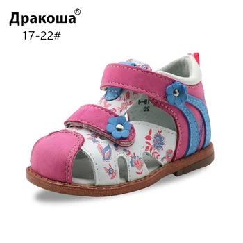 

Apakowa Baby Girls Classic Genuine Leather Closed Toe Orthopedic Sandals Toddler Kids Summer Hook and Loop Shoes for Infant Girl