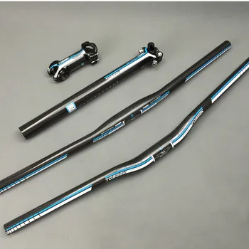 

Bicycle Handlebar Set 3k Flat Riser Handlebar +stem +seatpost Road Mountain Bike Bicicleta Bicycle Parts Carbon Road Handlebar
