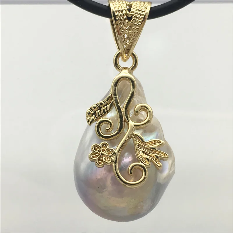 

Wholesale beautifulNatural white Irregular Baroque Pearl Pendant Leather Cord Necklace 925 sterling silver clasp 2PCS