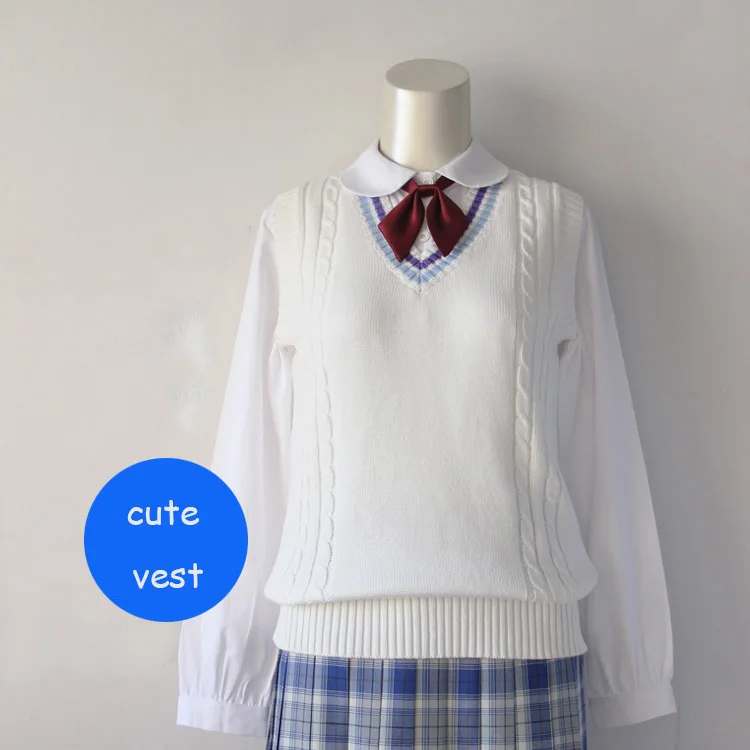 

JK uniforms pullover sweater vest girls cute pure white water blue purple collor sweater vest