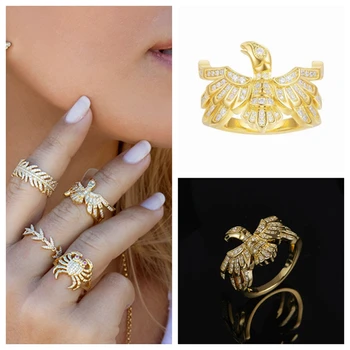 

Trendy AP 925 Sterling Silver Thunderbird Ring Women Animal Eagle AAA Zircon Women Party Ring JUIN Egypt Temple Monaco Design