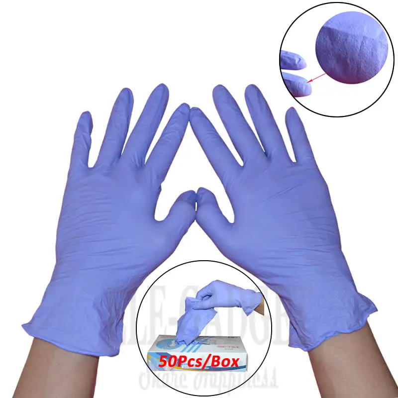 

50pcs/Pack Disposable Nitrile Gloves Purple 9" Length For Dentist Food Process Tatoo Cleaning Waterproof Protective Gloves