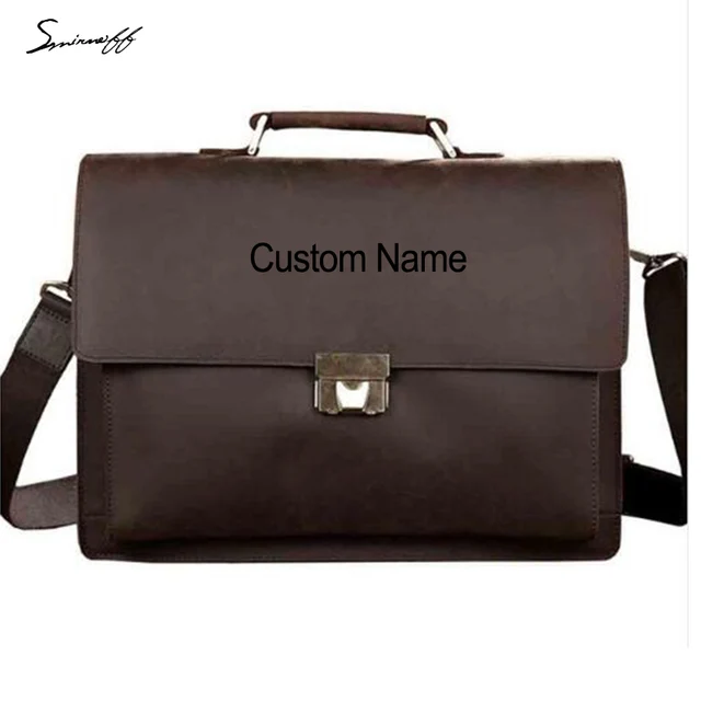 Smirnoff Custom Name Vintage Men Briefcase Bags Lock Design Genuine Smirnoff Custom Name Vintage Men Briefcase Bags Lock Design Genuine Leather Laptop Bag Business Tote Messenger