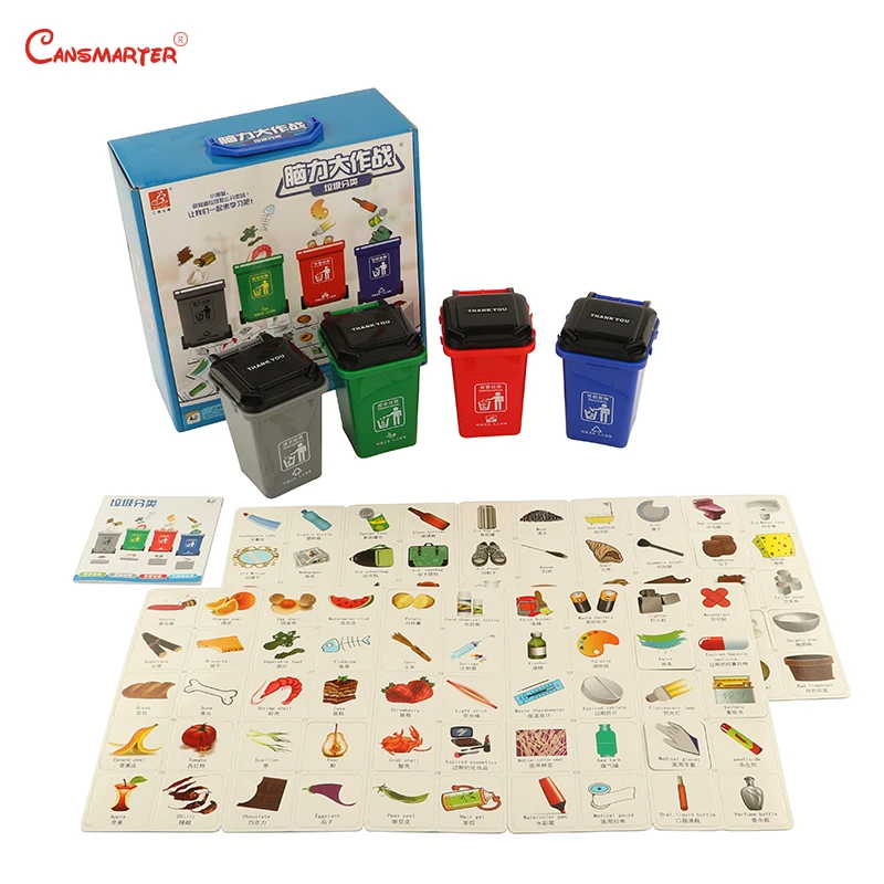  Garbage Sorting Toy Classified Trash Can Montessori 4 Sorting With tray Wooden Beech Children Pract - 33051269024