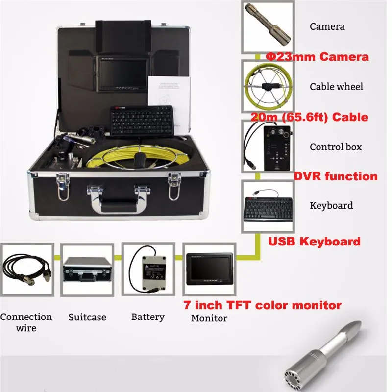 Воздуховод контрольные инструменты видео камера для канализации для трубы настенный осмотр DVR и монитор 710DK 8 Гб sd-карта
