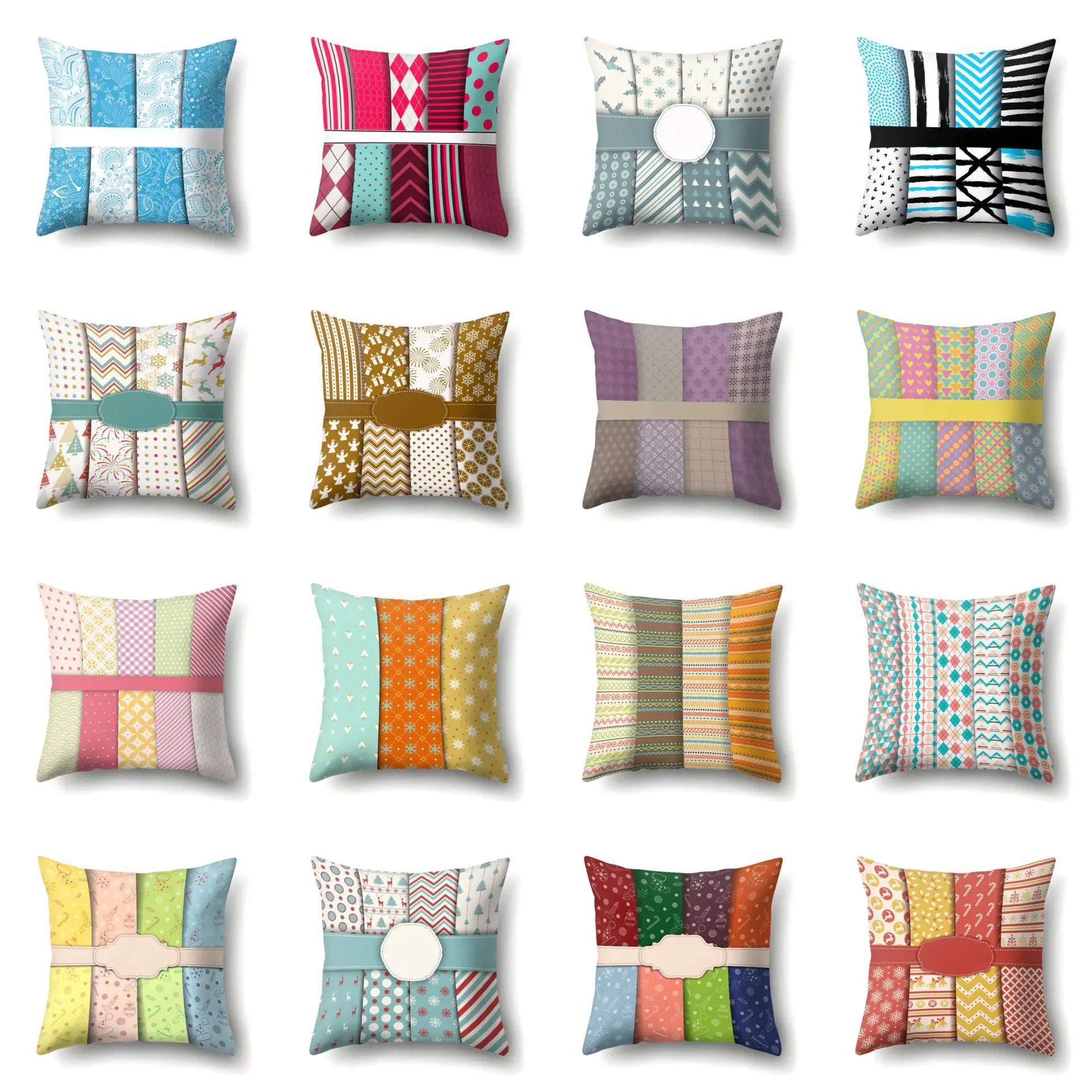 Plaid Cushion Cover Geometric Print Christmas Snowflake Deer Decorative Pillow Covers Home Festival Decor Sofa Bedroom 45x45cm