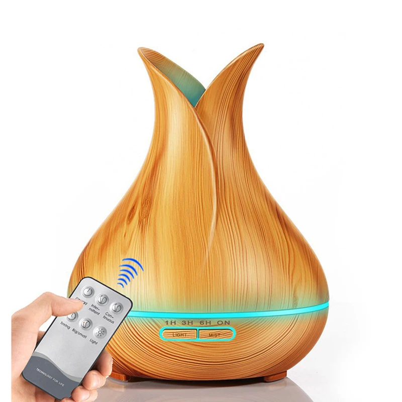 

Ultrasonic Air Humidifiers Aroma Essential Oil Diffuser for Office Home with Wood Grain 7 Color Changing LED Lights