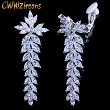 Женские длинные серьги клипсы CWWZircons с фианитом и кристаллами