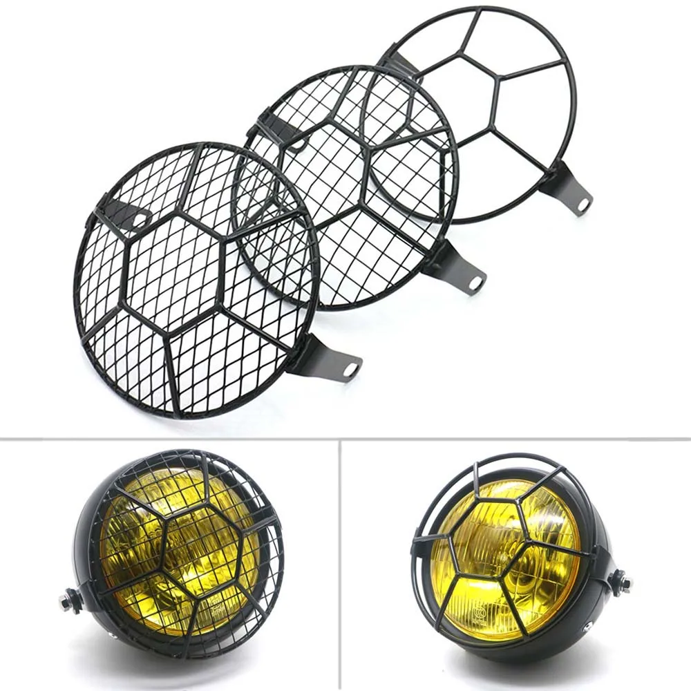 

Retro Motorcycle front grill mesh mask Headlight Cafe Racer Old School head lamp with Football Grill mask cover bracket kits