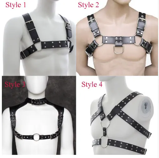 

Sexy PU Leather Men Chest Strap 4 Styles To Choose Male Chest Restraint Restraint Fetish Straps Belt Role Playing Club Clothing