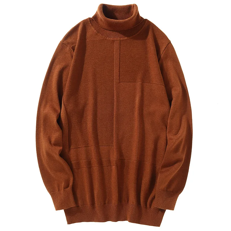 Мужская водолазка свитер осень зима сплошной цвет толстый теплый вязаный свитер Мужская брендовая одежда коричневый винный красный черный серый