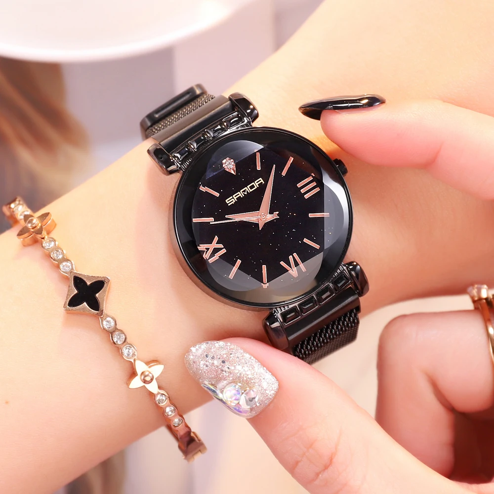 

2018 Fashion Star Sky Women Watches Creative Roman Numerals Rose Gold Clock Luxury Crystal Quartz Ladies Watch relogio feminino