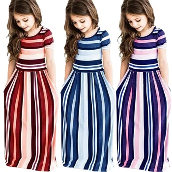 

2019 Girls Long Dress Summer Baby Girl Party Bohemia Maxi Striped Dress Children's Casual Beach Wear Dress 2-10 yrs Kid Clothing