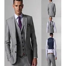 Новые мужские костюмы, облегающие светло-серые смокинги жениха, строгие костюмы, мужские костюмы, мужской свадебный костюм, куртка из трех предметов+ брюки+ жилет