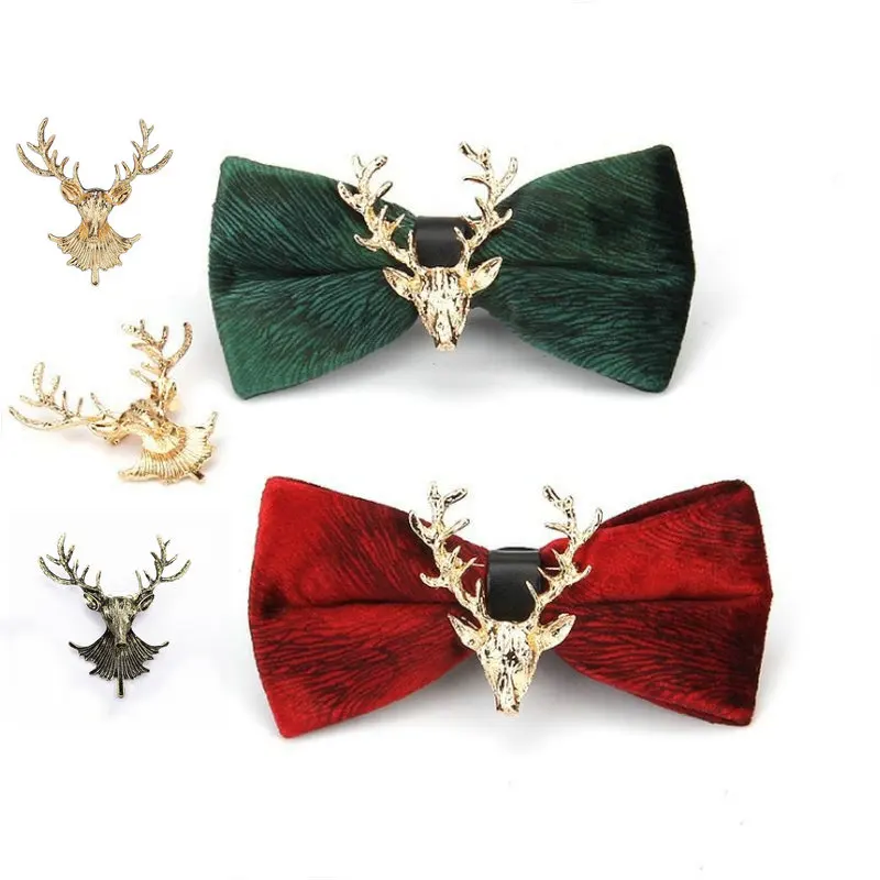 

Luxury Women Velvet Wedding Banquet Party Bow Tie Men Christmas Festival Party Alloy Deer Head Horn Antler Butterfly Chic Bowtie