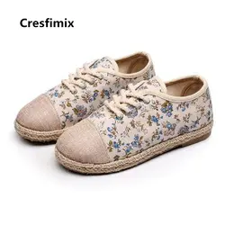 Cresfimix zapatos de mujer; женские удобные туфли на плоской подошве со шнуровкой и цветочным принтом; женские милые весенне-летние танцевальные туфли;