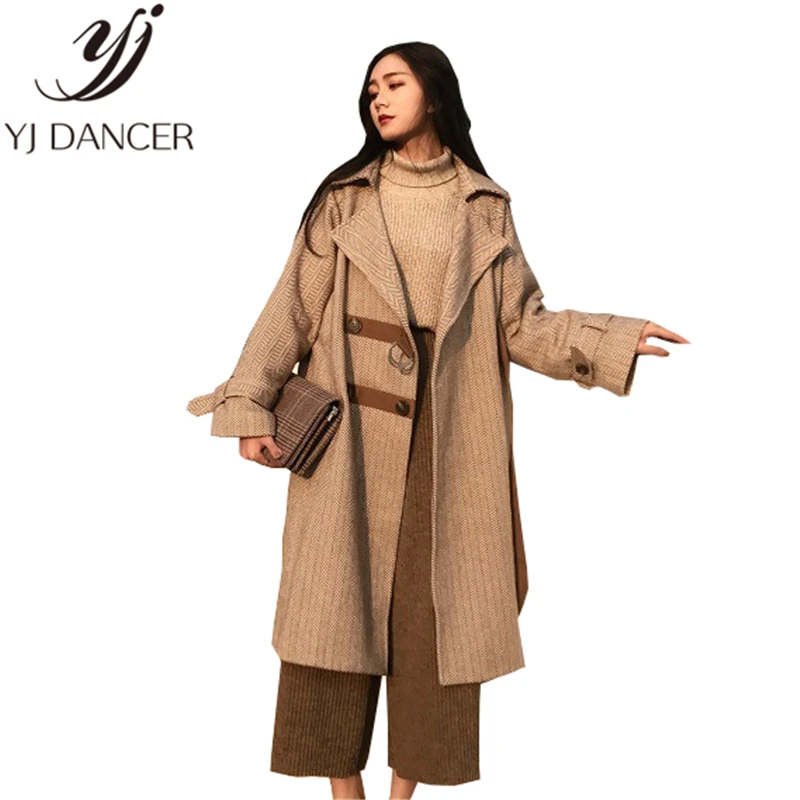 Hiver Harajuku 2018 Brown La Lâche Casual Femelle Section Plus Ljj0053 De vent Longue Femmes Taille Coupe Nouvelle Mode Laine Manteau qBdzHwB