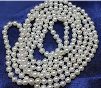 

classic 9-10mm natural white pearl necklace 36" 50"