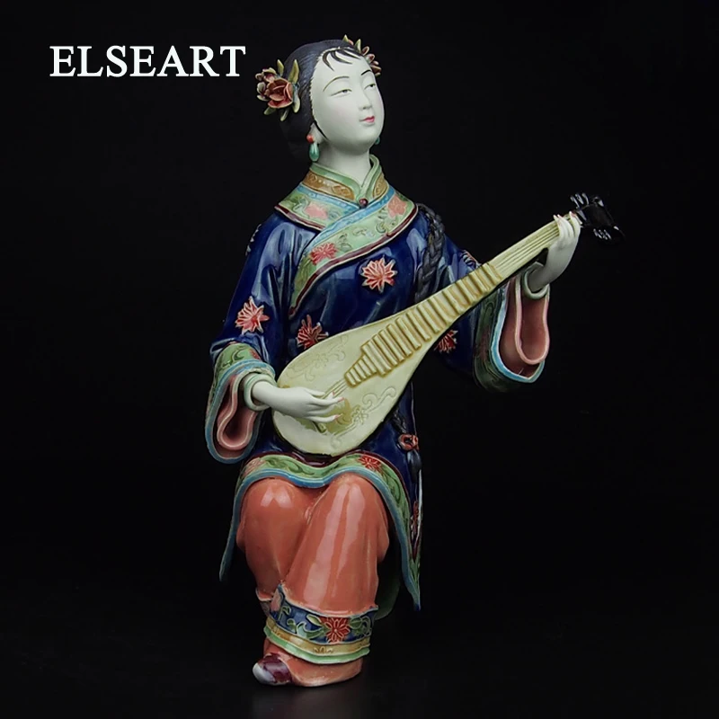 

Character Pipa chinese musicial instrument female ceramic sculpture statue figurine home decoration