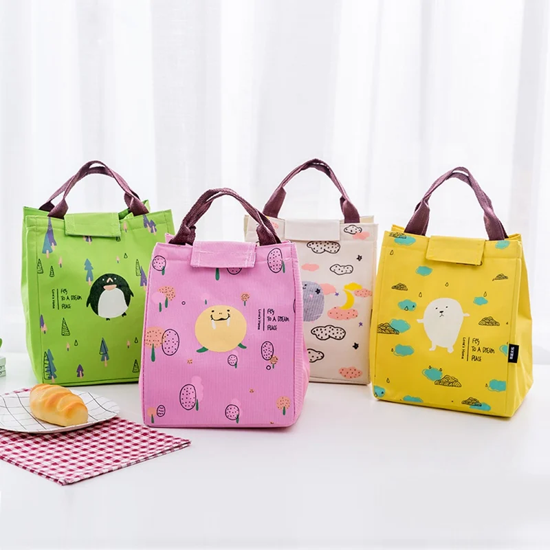 New Cute Canvas Cooler Portable Lunch Bag Student Cartoon Picnic Bag ...