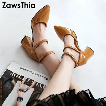 

ZawsThia ankle wrap block high heels mary janes women bukle strap cover heel and toes elegant lady summer shoes pumps sandals