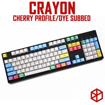 

cherry profile Dye Sub Keycap Set PBT plastic crayon chalk for mechanical keyboard white blue orange gh60 xd64 xd84 xd96 87 104