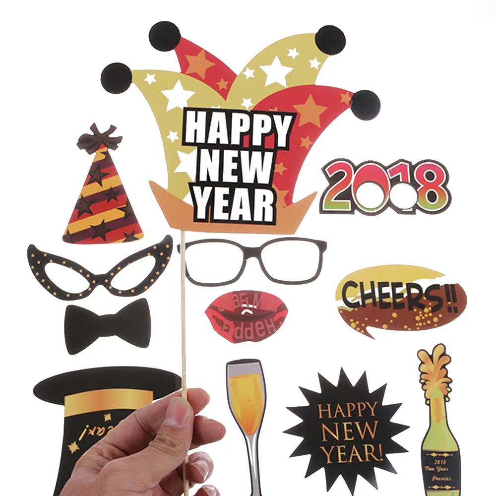 1 set Popular Happy New Year Photo Booth Props Eve Party Decorations