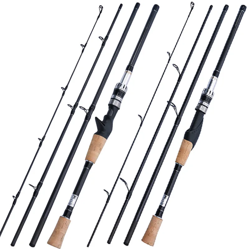 

2.1m 2.4m carbon jigging Fishing Rod 4 Section Contracted 65cm Ceramic Guide Ring Soft Wood Handle travel spinning Fishing Rod