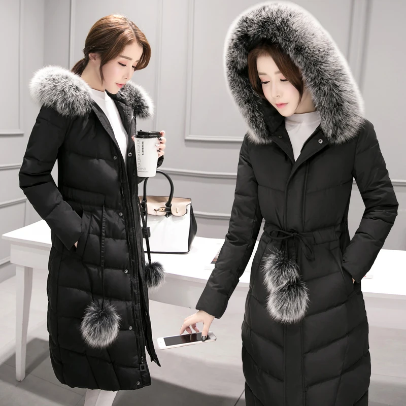 2017 Heavy padded Coat With Fur Hood Down Parka Women Winter parka fur