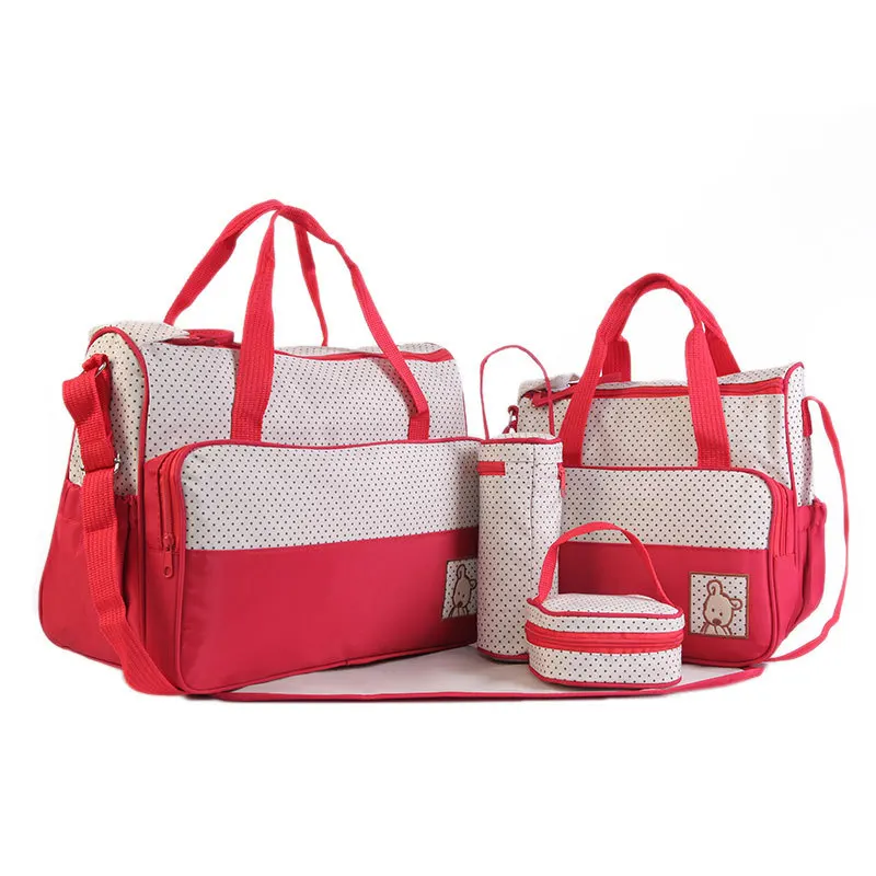 

PUOU 5pcs Sets Fashion Baby Care Bag Baby Diaper Bag Suits For Mummy Stroller Maternity Nappy Bags Mom Baby Bottle Holder