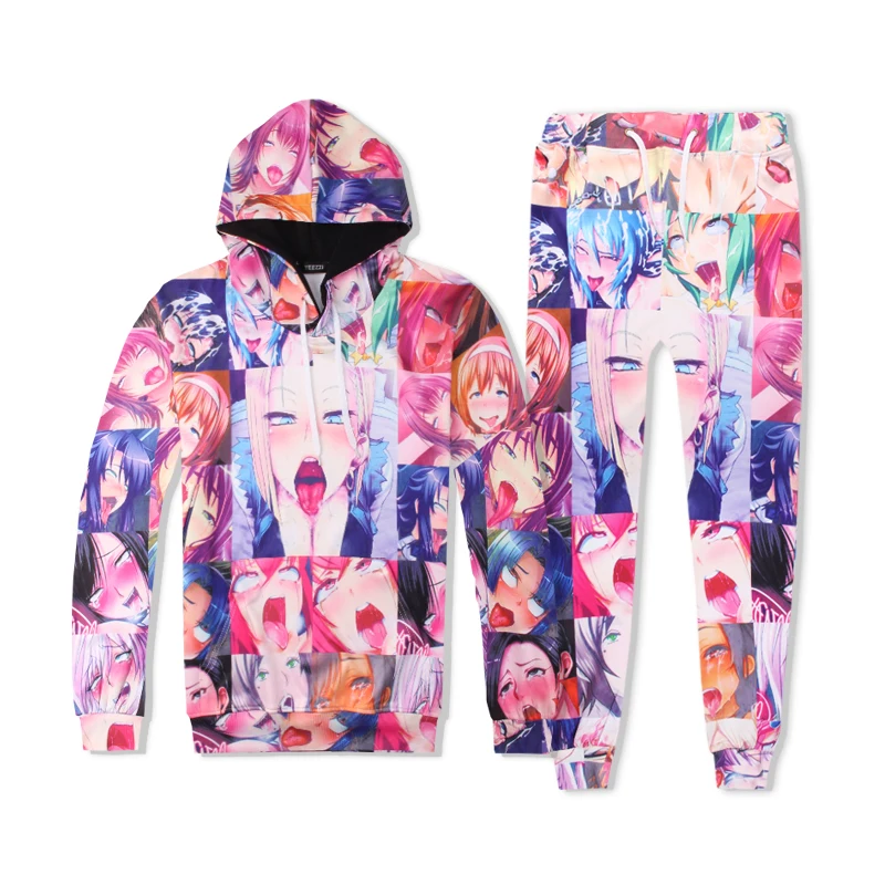 

2019 Unisex Set Fashion Coloring cartoon 3D Anime Print Pleated Hoodies Sweatshirt Pants Jumpsuit Jacket Coat Trousers Tracksuit