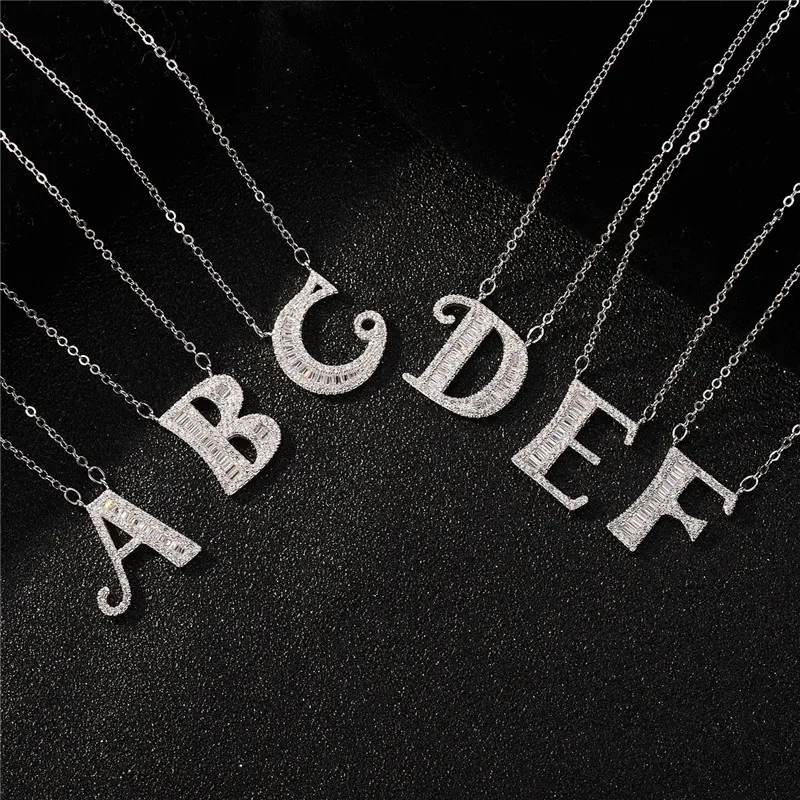 

925 Sterling Silver Simple 26 English Alphabet Pendant Necklace CZ Letter DIY Necklace for Lovers Gift 925 Silver Jewelry