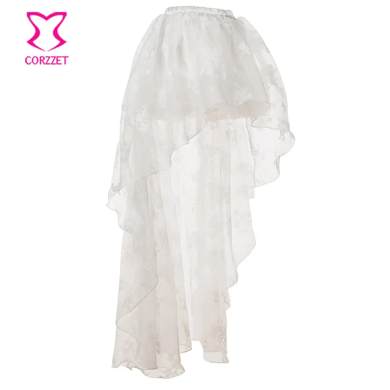 Сексуальная белая Готическая Асимметричная Цветочная юбка винтажная викторианская кружевная спереди короткая сзади Длинная женская элегантная летняя юбка размера плюс
