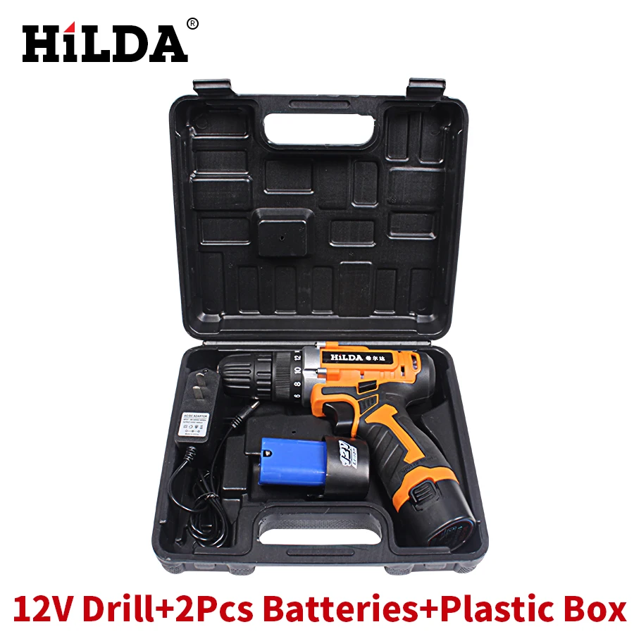 

HILDA 12V Electric Screwdriver Rechargeable Lithium Battery*2 Screwdriver Drill Cordless Screwdriver Two-speed Power Tools