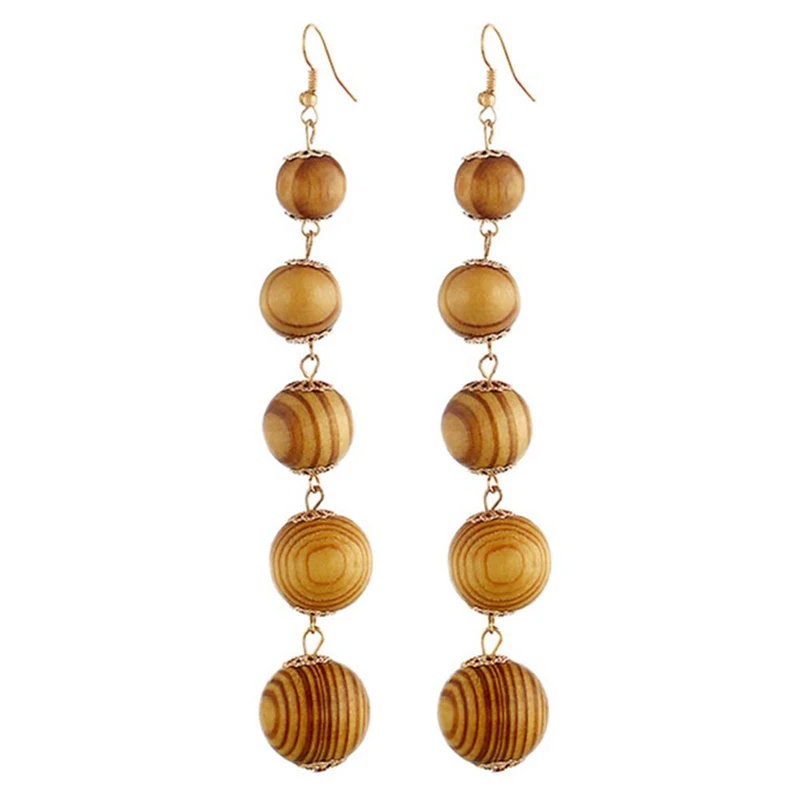

New Bohemian Hyperbolic Wood Ball Long Tassel Earrings For Women Ethnic Beaded String Chic Drop Earrings Party Statement Jewelry