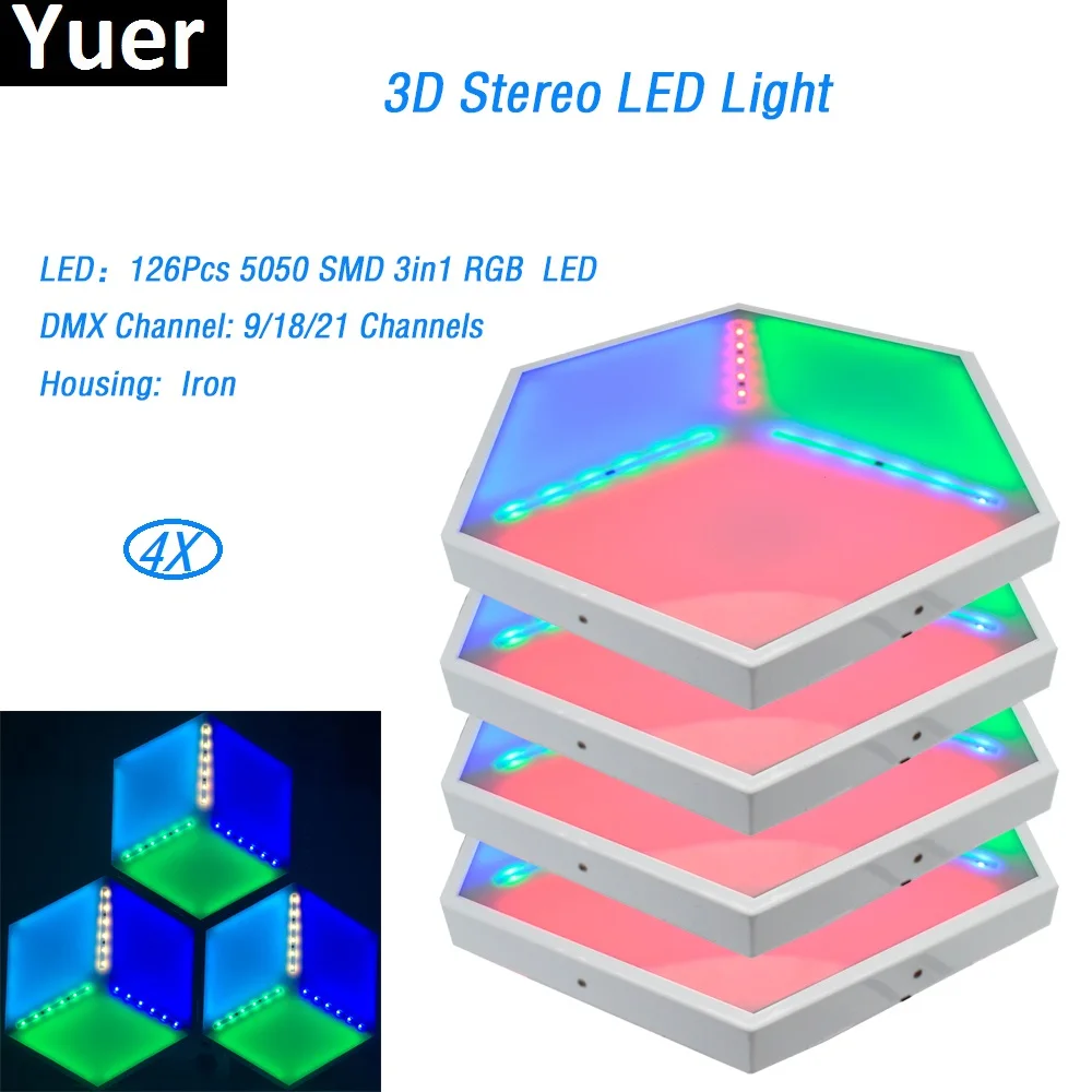 

4Pcs/Lot LED 3D Vision Panels ADJ Unique Design 126 Pcs 5050 SMD 3 in1 RGB dmx 35W Iron stage effect light for dj light disco