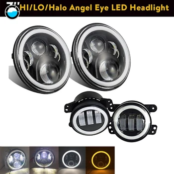 

7 Inch LED Headlight 4" halo Fog Lights Front Bumper Light Combo Kit for 1997-2018 Jeep JK TJ LJ CJ Rubicon H6015 H6016.