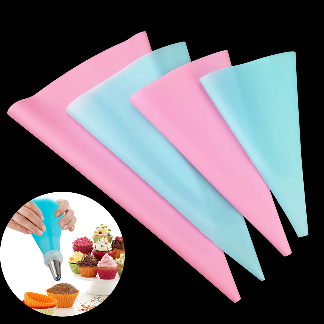 

Reusable 4pcs/Set Confectionery Silicone Icing Piping Cream Pastry Bag squeeze Nozzle Cake Decorating Baking Decorating Tools