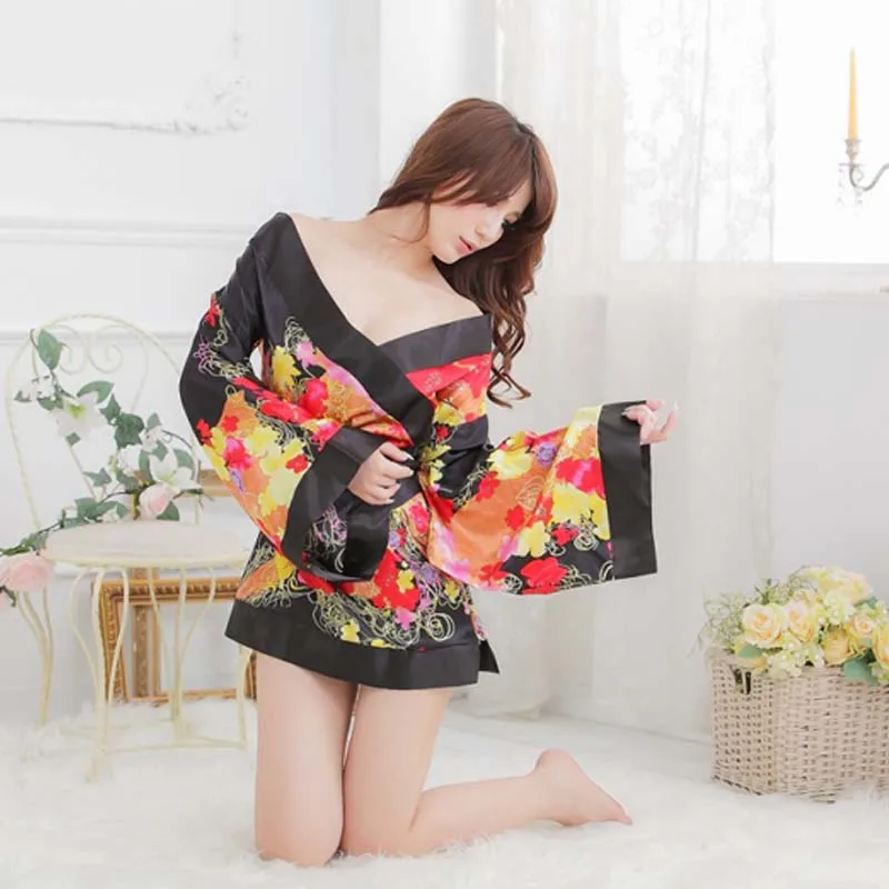 Women Satin Sexy Kimono Lingerie Intimate Cosplay Sleepwear Robe Floral Pattern Erotic Nightgown Underwear Bath Night Dress |