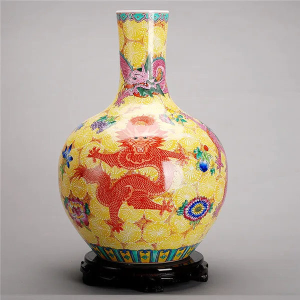 Цзиндэчжэнь разрисованная вручную керамика Ваза синий желтый дракон Пастельная напольная ваза большие размеры предметы домашней мебели гостиная - Цвет: 3